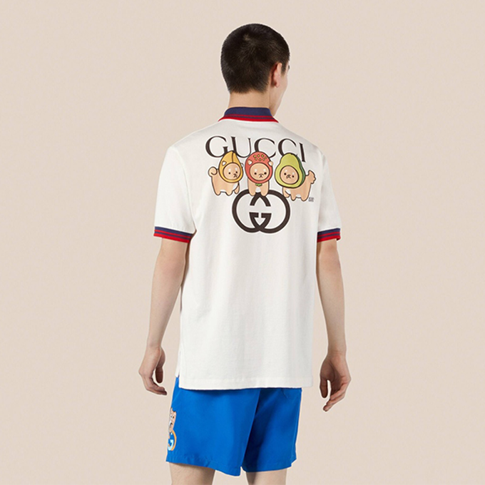 gucci pikarar print short‑sleeve polo shirt